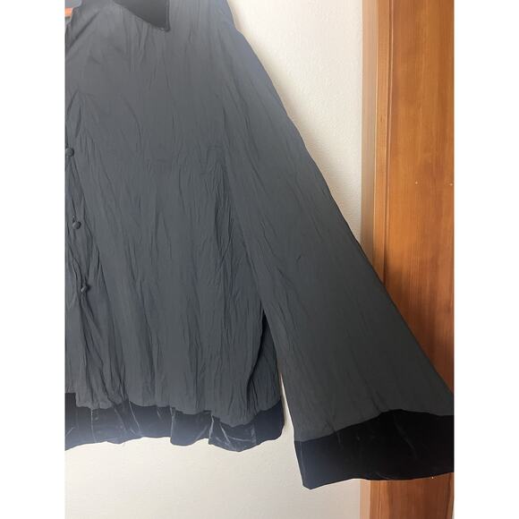 Vivienne Tam Vintage Black Crepe Crinkled Sheer Velvet Trim Top Sz 1 S/M/L - Picture 4 of 9
